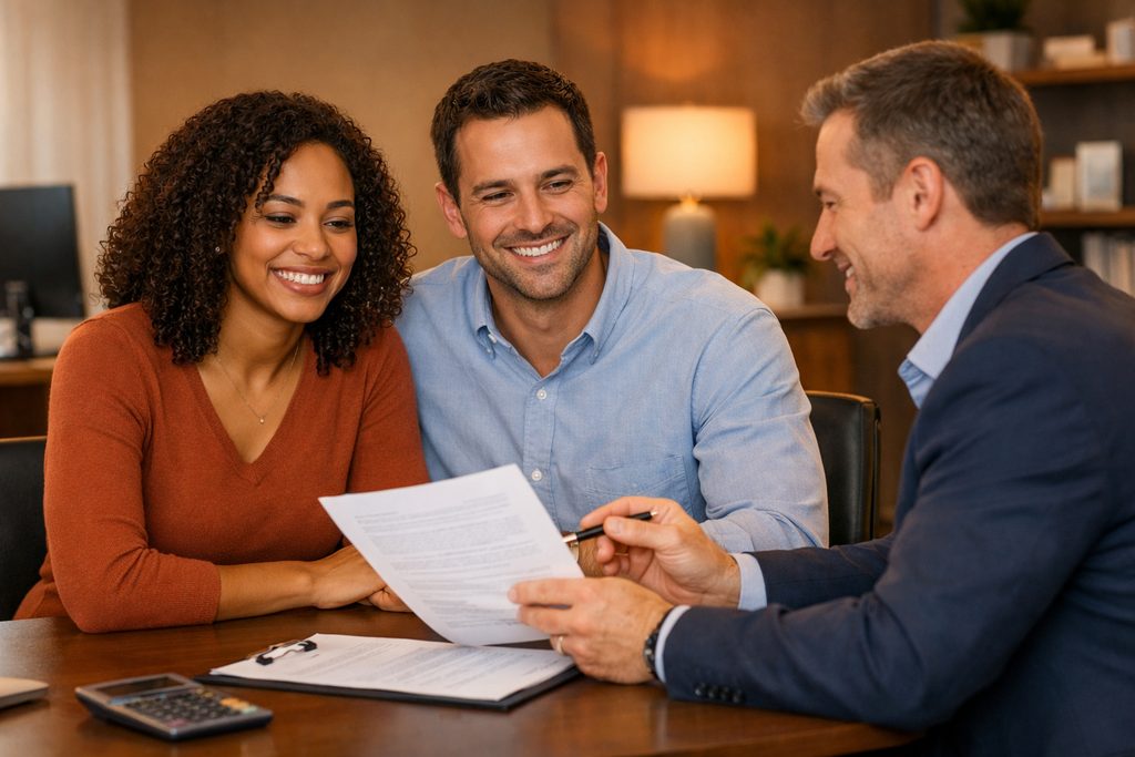 Couple meeting with a financial advisor to discuss their home loan options